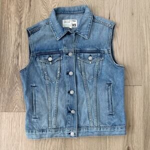 Rag & Bone Store Exclusive Jean Vest Size XS EXTRA SMALL Pockets Buttons Blue